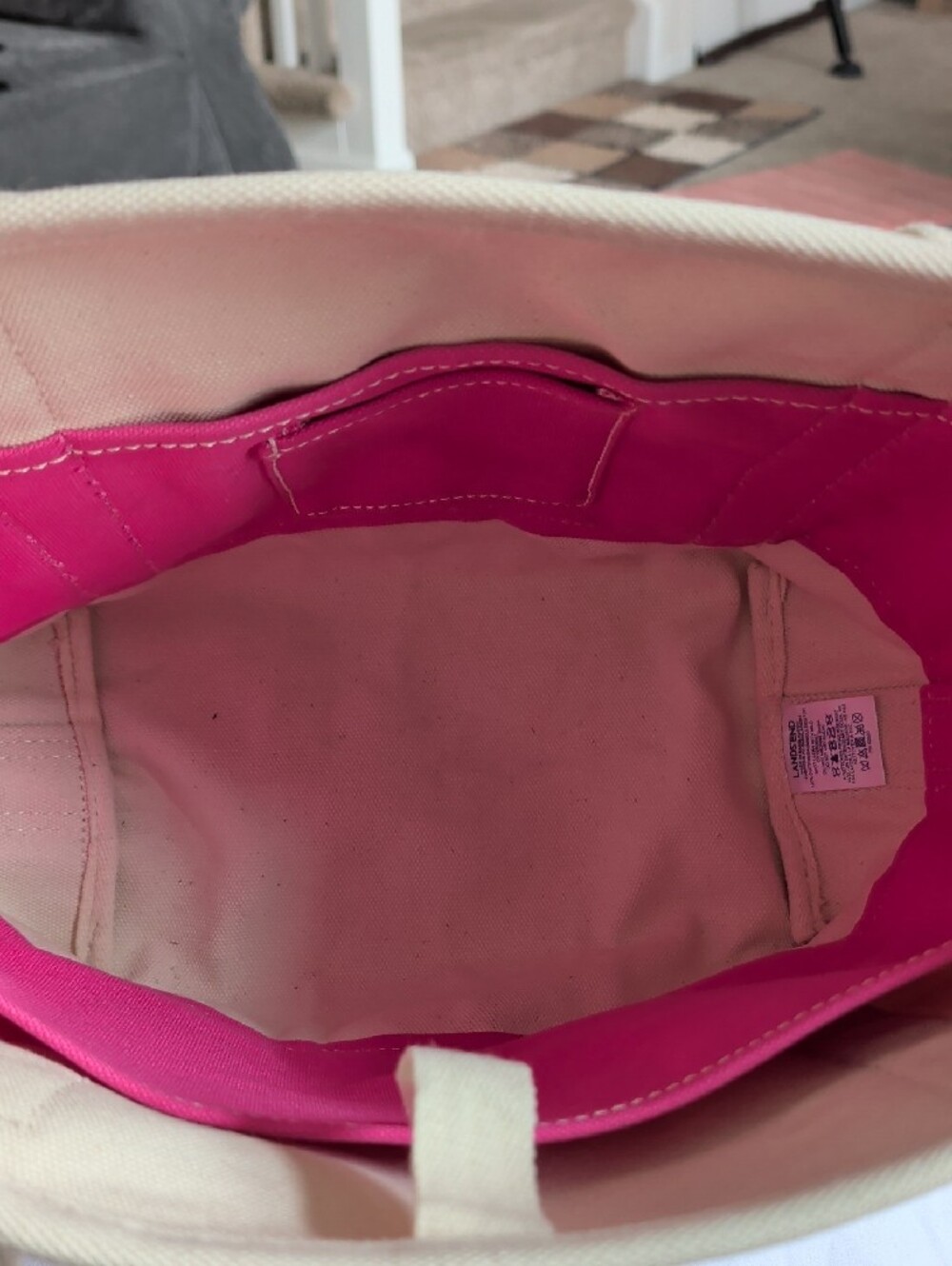 Lands' End Cream Canvas Tote with Pink Trim - Picture 4 of 4